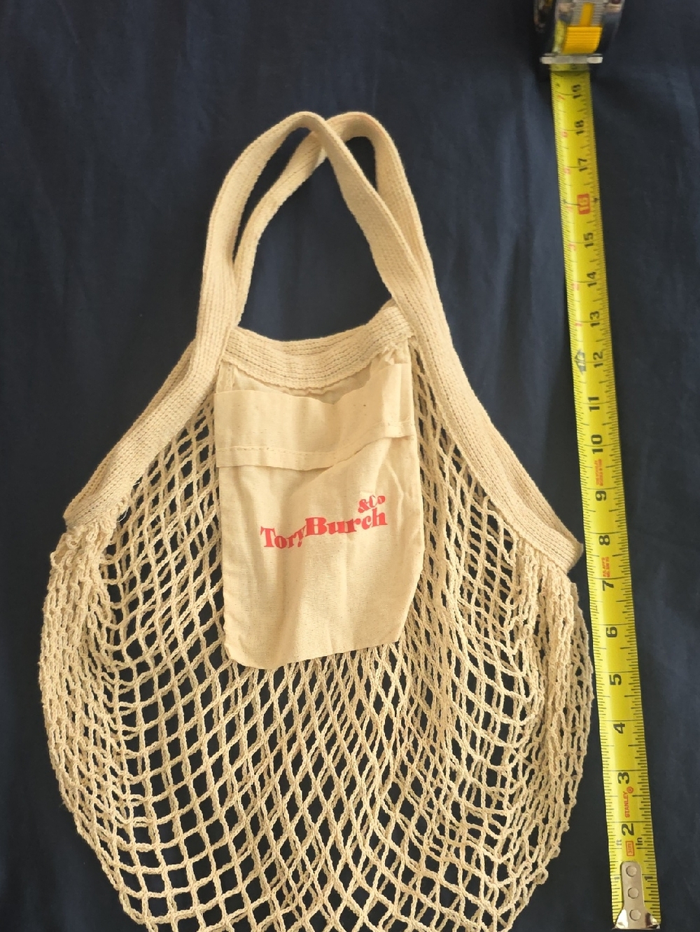 Tory Burch Natural Beige Mesh Tote with Logo Pocket